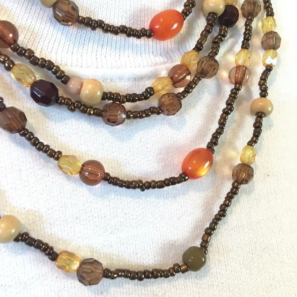 Vintage 90s Necklace 19.5 Inch Layered Beaded Bronze Wood Beads